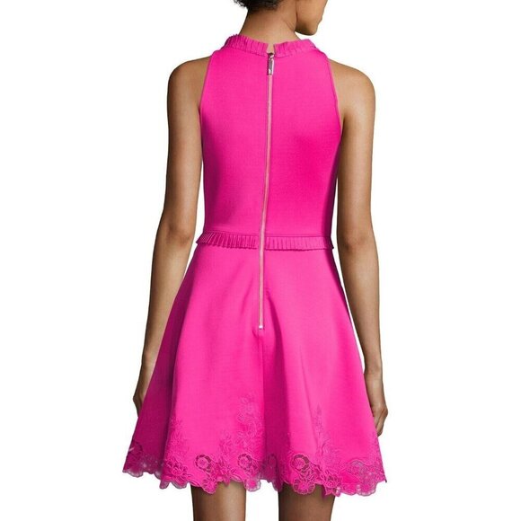 BNWT TED BAKER London Zaffron Embroidered Fit & Flare Dress Barbie Pink - Picture 5 of 15